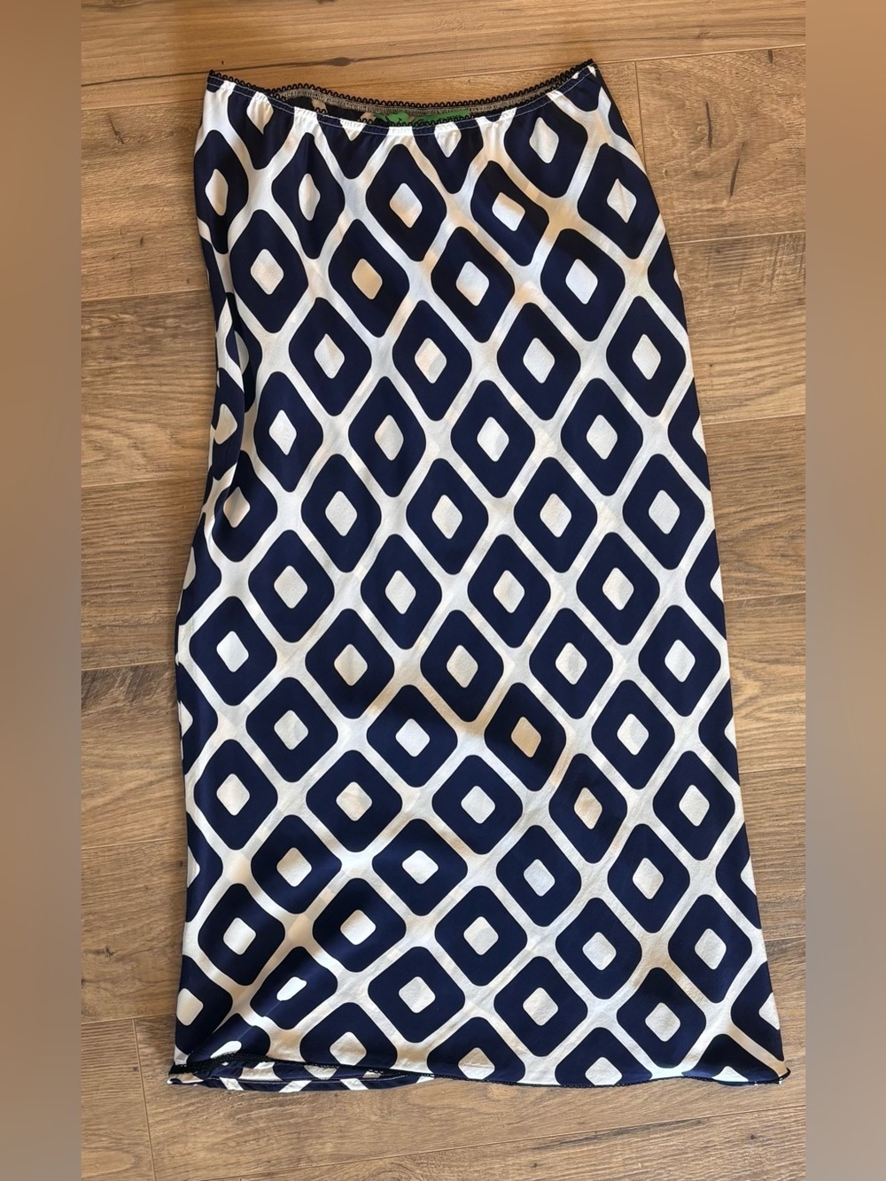 Tibi Navy Blue & White Geometric Print Knee-Length Skirt Size Medium